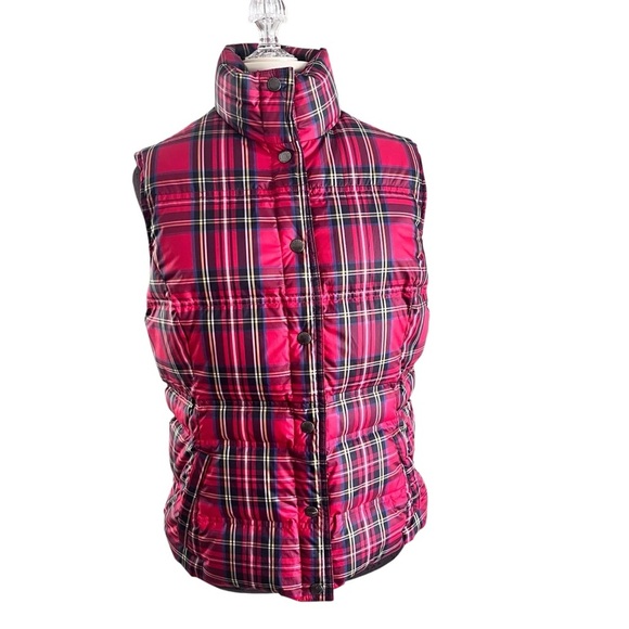 Lands End Red Tartan Plaid Down Puffer Vest Size Medium - Picture 1 of 10